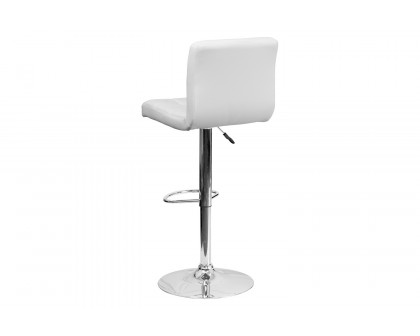 BLNK Kathleen Quilted Vinyl Adjustable Height Bar Stool with Chrome Base - White