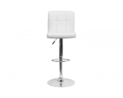 BLNK Kathleen Quilted Vinyl Adjustable Height Bar Stool with Chrome Base - White