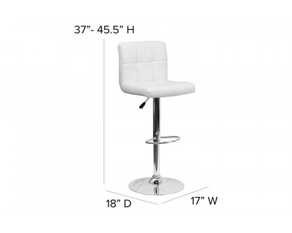 BLNK Kathleen Quilted Vinyl Adjustable Height Bar Stool with Chrome Base - White