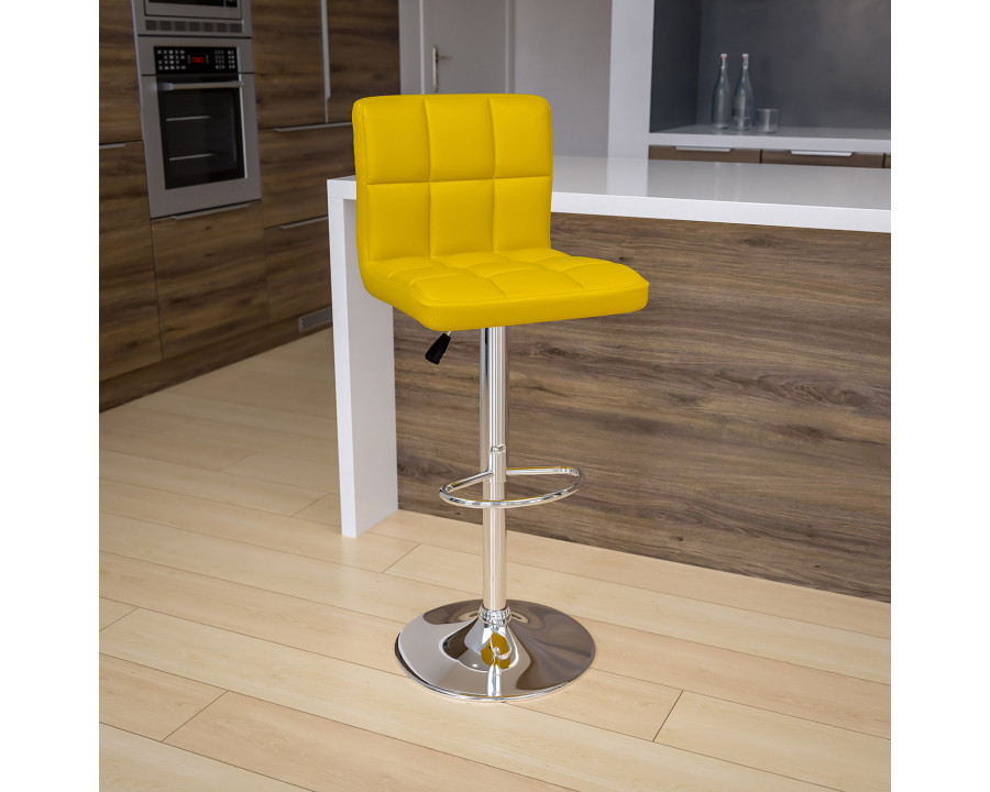 BLNK Kathleen Quilted Vinyl Adjustable Height Bar Stool with Chrome Base - Yellow