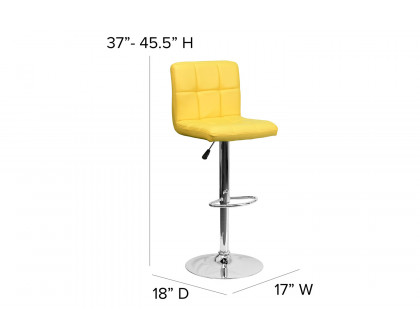 BLNK Kathleen Quilted Vinyl Adjustable Height Bar Stool with Chrome Base - Yellow