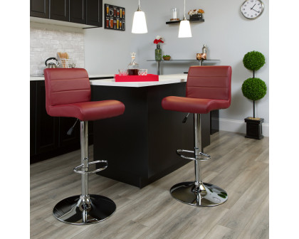 BLNK Scott Vinyl Adjustable Height Bar Stool with Rolled Seat and Chrome Base