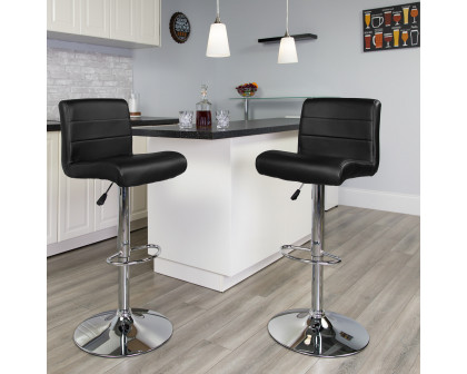 BLNK Scott Vinyl Adjustable Height Bar Stool with Rolled Seat and Chrome Base