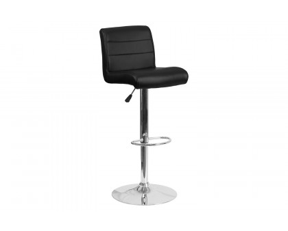 BLNK™ Scott Vinyl Adjustable Height Bar Stool with Rolled Seat and Chrome Base - Black