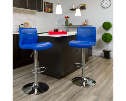 BLNK Scott Vinyl Adjustable Height Bar Stool with Rolled Seat and Chrome Base