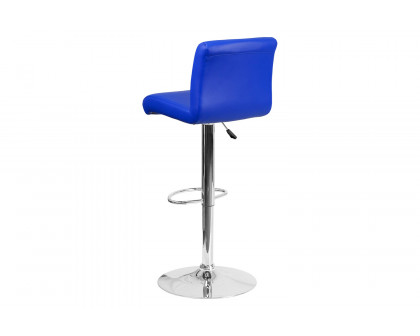 BLNK Scott Vinyl Adjustable Height Bar Stool with Rolled Seat and Chrome Base - Blue