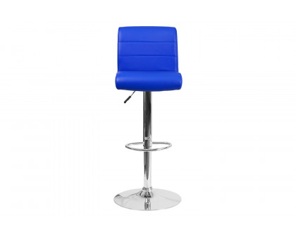 BLNK Scott Vinyl Adjustable Height Bar Stool with Rolled Seat and Chrome Base - Blue