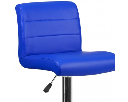 BLNK Scott Vinyl Adjustable Height Bar Stool with Rolled Seat and Chrome Base - Blue