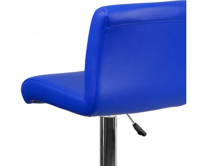 BLNK Scott Vinyl Adjustable Height Bar Stool with Rolled Seat and Chrome Base - Blue