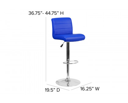 BLNK Scott Vinyl Adjustable Height Bar Stool with Rolled Seat and Chrome Base - Blue