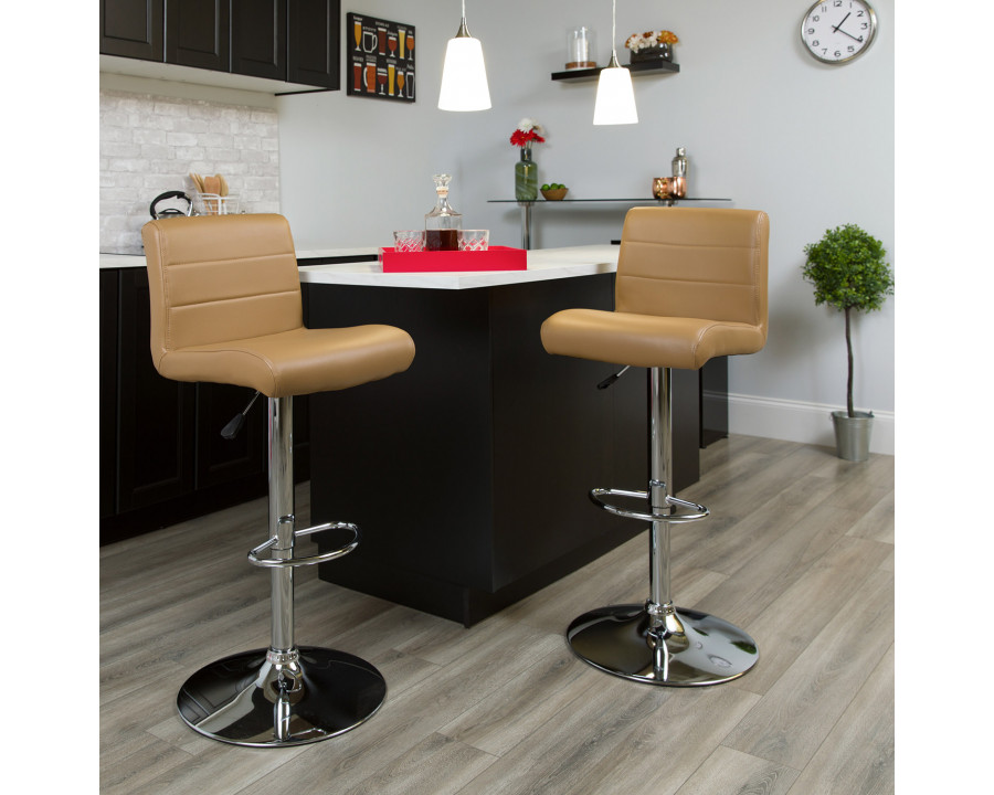 BLNK Scott Vinyl Adjustable Height Bar Stool with Rolled Seat and Chrome Base