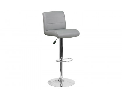 BLNK Scott Vinyl Adjustable Height Bar Stool with Rolled Seat and Chrome Base - Gray