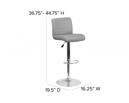 BLNK Scott Vinyl Adjustable Height Bar Stool with Rolled Seat and Chrome Base - Gray