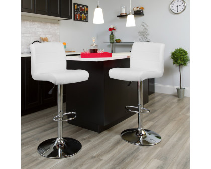 BLNK Scott Vinyl Adjustable Height Bar Stool with Rolled Seat and Chrome Base