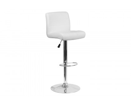 BLNK™ Scott Vinyl Adjustable Height Bar Stool with Rolled Seat and Chrome Base - White