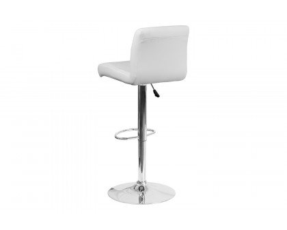 BLNK™ Scott Vinyl Adjustable Height Bar Stool with Rolled Seat and Chrome Base - White