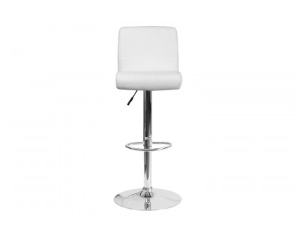 BLNK™ Scott Vinyl Adjustable Height Bar Stool with Rolled Seat and Chrome Base - White