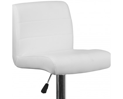 BLNK™ Scott Vinyl Adjustable Height Bar Stool with Rolled Seat and Chrome Base - White