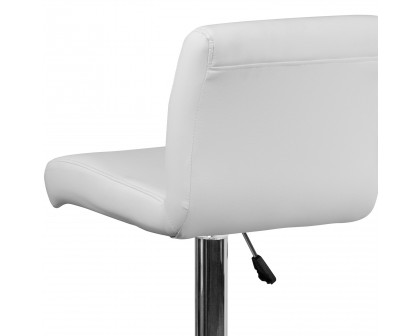 BLNK™ Scott Vinyl Adjustable Height Bar Stool with Rolled Seat and Chrome Base - White