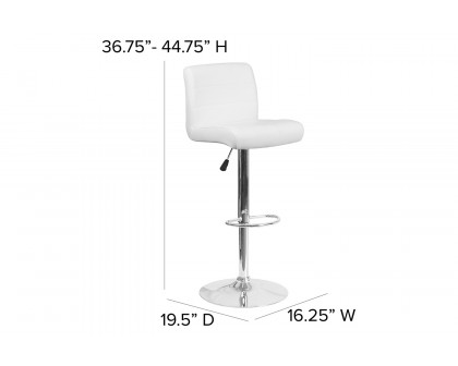 BLNK™ Scott Vinyl Adjustable Height Bar Stool with Rolled Seat and Chrome Base - White