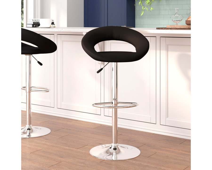 BLNK Brook Vinyl Rounded Orbit-Style Back Adjustable Height Bar Stool with Chrome Base