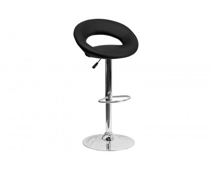 BLNK™ Brook Vinyl Rounded Orbit-Style Back Adjustable Height Bar Stool with Chrome Base - Black