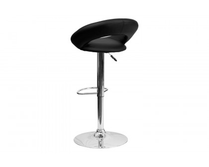 BLNK™ Brook Vinyl Rounded Orbit-Style Back Adjustable Height Bar Stool with Chrome Base - Black