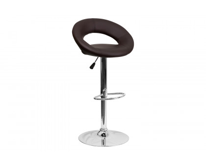 BLNK Brook Vinyl Rounded Orbit-Style Back Adjustable Height Bar Stool with Chrome Base - Brown