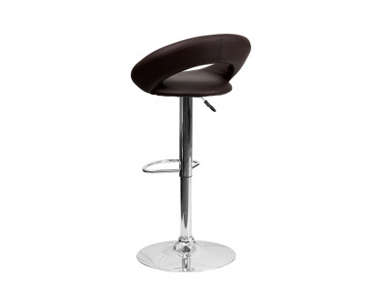 BLNK Brook Vinyl Rounded Orbit-Style Back Adjustable Height Bar Stool with Chrome Base - Brown