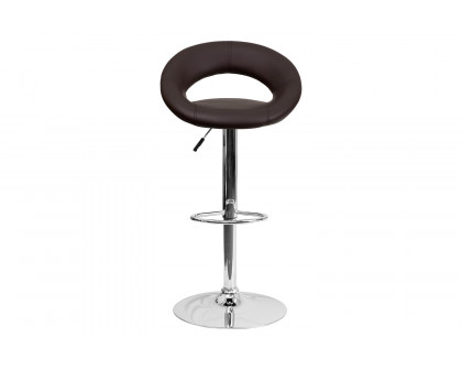 BLNK Brook Vinyl Rounded Orbit-Style Back Adjustable Height Bar Stool with Chrome Base - Brown