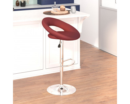 BLNK Brook Vinyl Rounded Orbit-Style Back Adjustable Height Bar Stool with Chrome Base - Burgundy