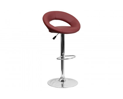 BLNK Brook Vinyl Rounded Orbit-Style Back Adjustable Height Bar Stool with Chrome Base - Burgundy