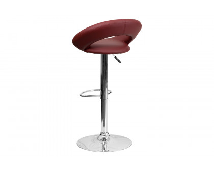 BLNK Brook Vinyl Rounded Orbit-Style Back Adjustable Height Bar Stool with Chrome Base - Burgundy