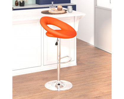 BLNK Brook Vinyl Rounded Orbit-Style Back Adjustable Height Bar Stool with Chrome Base - Orange