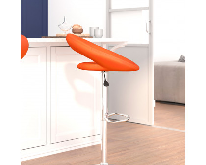 BLNK Brook Vinyl Rounded Orbit-Style Back Adjustable Height Bar Stool with Chrome Base - Orange