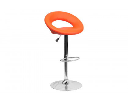 BLNK Brook Vinyl Rounded Orbit-Style Back Adjustable Height Bar Stool with Chrome Base - Orange