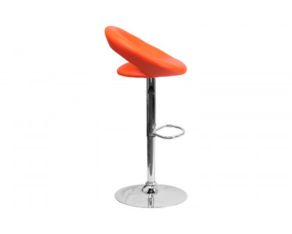 BLNK Brook Vinyl Rounded Orbit-Style Back Adjustable Height Bar Stool with Chrome Base - Orange