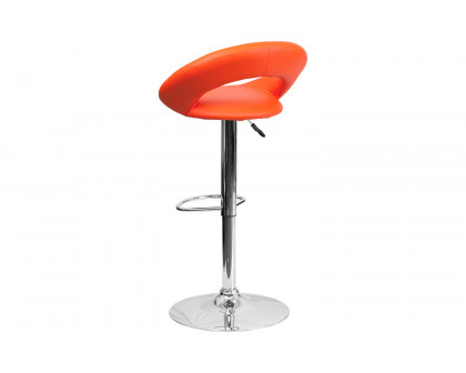 BLNK Brook Vinyl Rounded Orbit-Style Back Adjustable Height Bar Stool with Chrome Base - Orange