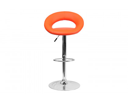 BLNK Brook Vinyl Rounded Orbit-Style Back Adjustable Height Bar Stool with Chrome Base - Orange