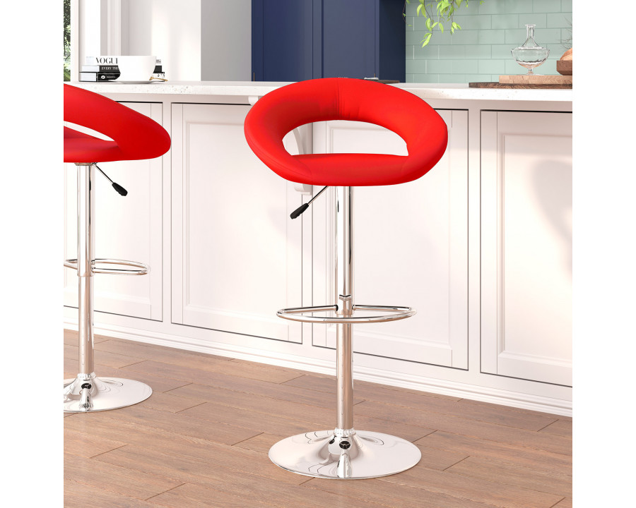 BLNK Brook Vinyl Rounded Orbit-Style Back Adjustable Height Bar Stool with Chrome Base - Red