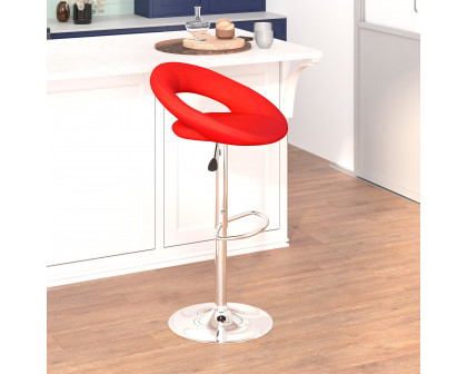 BLNK Brook Vinyl Rounded Orbit-Style Back Adjustable Height Bar Stool with Chrome Base - Red