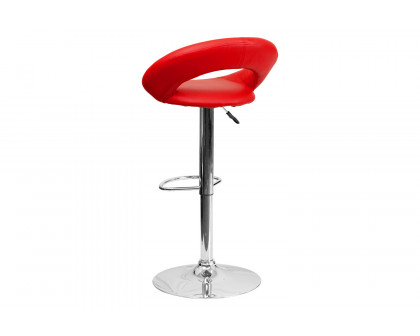 BLNK Brook Vinyl Rounded Orbit-Style Back Adjustable Height Bar Stool with Chrome Base - Red