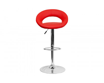 BLNK Brook Vinyl Rounded Orbit-Style Back Adjustable Height Bar Stool with Chrome Base - Red