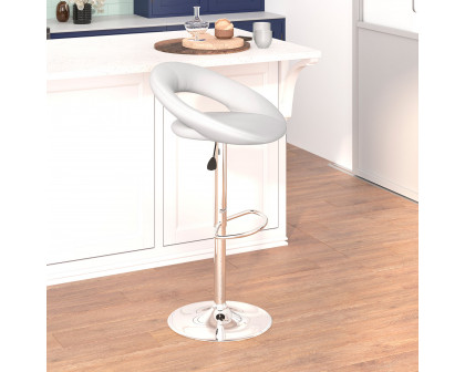 BLNK Brook Vinyl Rounded Orbit-Style Back Adjustable Height Bar Stool with Chrome Base - White