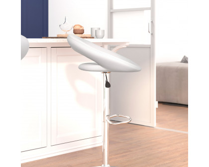 BLNK Brook Vinyl Rounded Orbit-Style Back Adjustable Height Bar Stool with Chrome Base - White