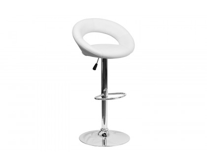 BLNK Brook Vinyl Rounded Orbit-Style Back Adjustable Height Bar Stool with Chrome Base - White