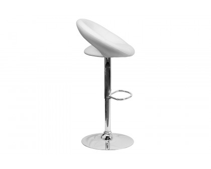 BLNK Brook Vinyl Rounded Orbit-Style Back Adjustable Height Bar Stool with Chrome Base - White