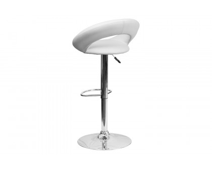 BLNK Brook Vinyl Rounded Orbit-Style Back Adjustable Height Bar Stool with Chrome Base - White