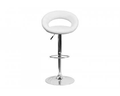 BLNK Brook Vinyl Rounded Orbit-Style Back Adjustable Height Bar Stool with Chrome Base - White