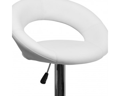 BLNK Brook Vinyl Rounded Orbit-Style Back Adjustable Height Bar Stool with Chrome Base - White